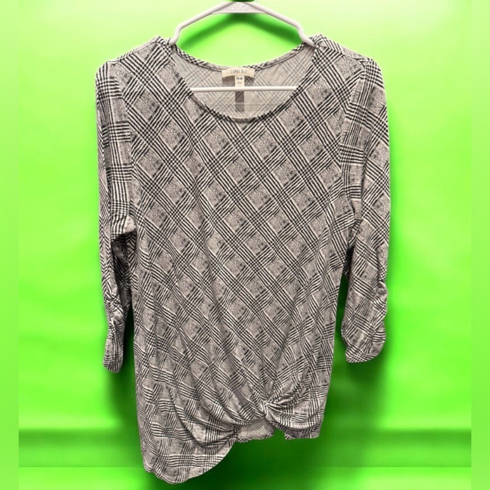 Comp blu Black White Plaid Top MEDIUM loose fit